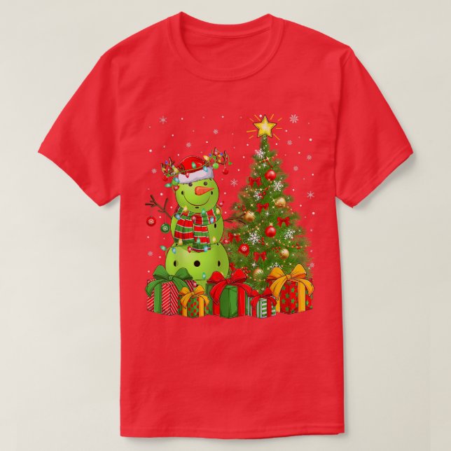 Pickleball Snowman Xmas Tree Santa Pickleball T-Shirt (Design vorne)