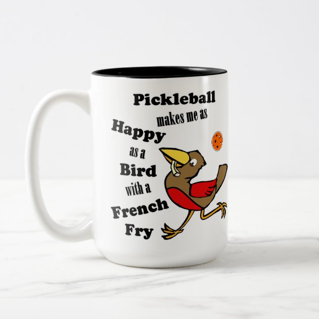 Pickleball - so glücklich wie ein Vogel mit franzö Zweifarbige Tasse (Links)