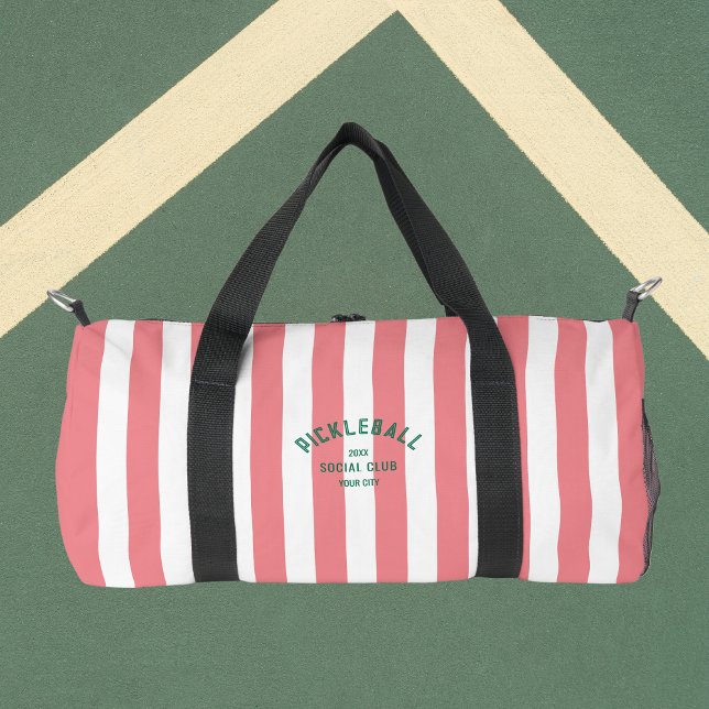 Pickleball Social Club Pink Strip Monogramm Duffle Bag (Von Creator hochgeladen)
