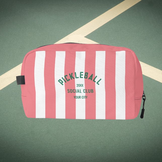 Pickleball Social Club Pink Strip Monogramm Waschbeutel (Von Creator hochgeladen)