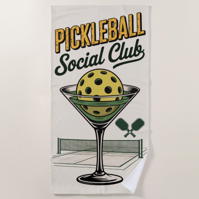 Pickleball Social Club Retro Paddle Court Strandtuch (Vorderseite)