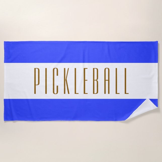 PICKLEBALL Spaß Sporty Bright Blue White Stripes Strandtuch (Vorderseite)