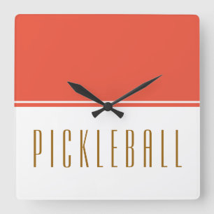 PICKLEBALL Spaß Sporty Orange White Color Block Quadratische Wanduhr