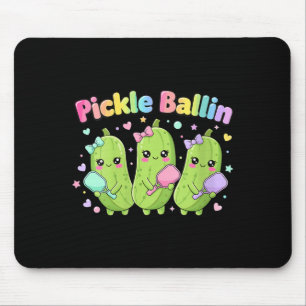 Pickleball spielende Frauen süße Cartoon-Picklebal Mousepad
