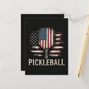 Pickleball-Spieler US-Flagge Retro-Paddleball Ankündigungspostkarte