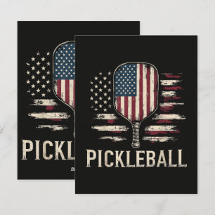 Pickleball-Spieler US-Flagge Retro-Paddleball Feiertagskarte