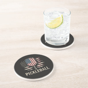Pickleball-Spieler US-Flagge Retro-Paddleball Getränkeuntersetzer