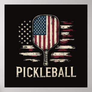Pickleball-Spieler US-Flagge Retro-Paddleball Poster