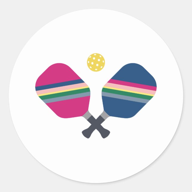 Pickleball Sport Paddle Streifen blau Runder Aufkleber (Vorderseite)