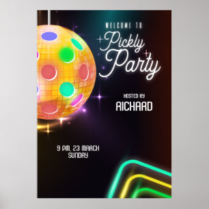 Pickleball Sports Neon Thema Diskothek Party Poster