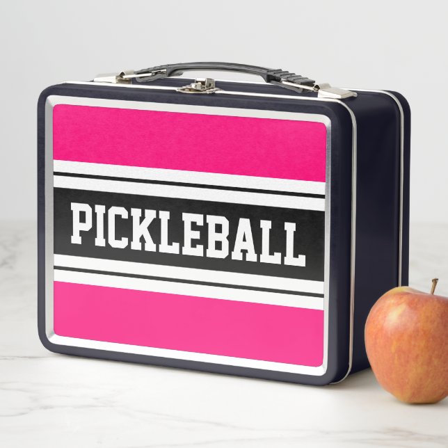 PICKLEBALL Sporty Fett rosa Schwarz-weiße Streifen Metall Brotdose (Beispiel)