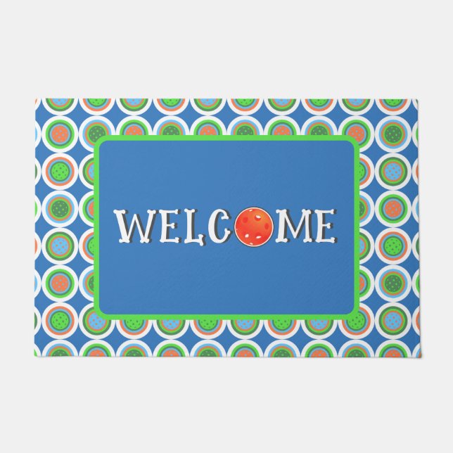 Pickleball Summer Polka Dot Orange Green Blue Ball Fußmatte (Vorderseite)