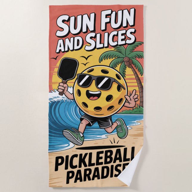 Pickleball Sun Fun and Slices Funny Vacation Strandtuch (Vorderseite)