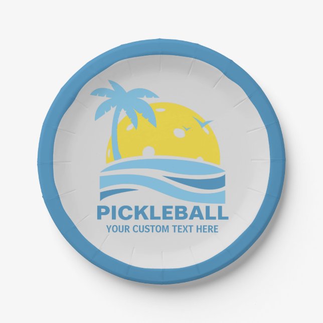 Pickleball Sun Palm Trees Pickleball Party Custom Pappteller (Vorderseite)