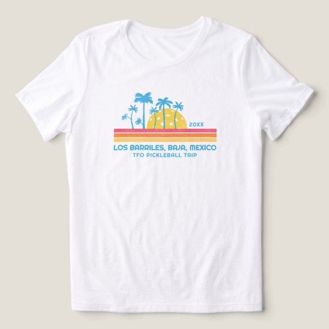 Pickleball Sunset Cool Retro Stripes Custom Text Tri-Blend Shirt (Design Vorderseite)