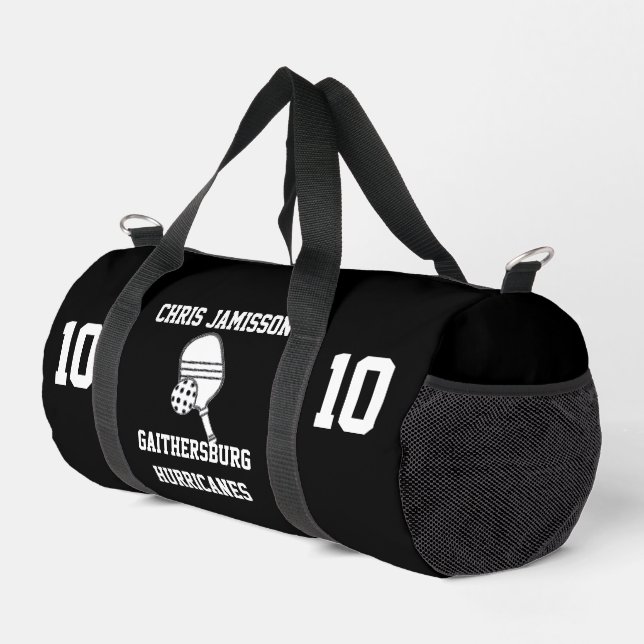 Pickleball-Team, Trainer oder Spieler Schwarz Pers Duffle Bag (Rechte Ecke)
