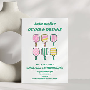 Pickleball Theme Pink Green Retro Geburtstagsparte Einladung