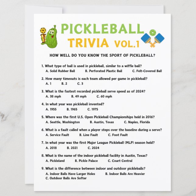 Pickleball Trivia Game Vol.1 (Vorderseite)