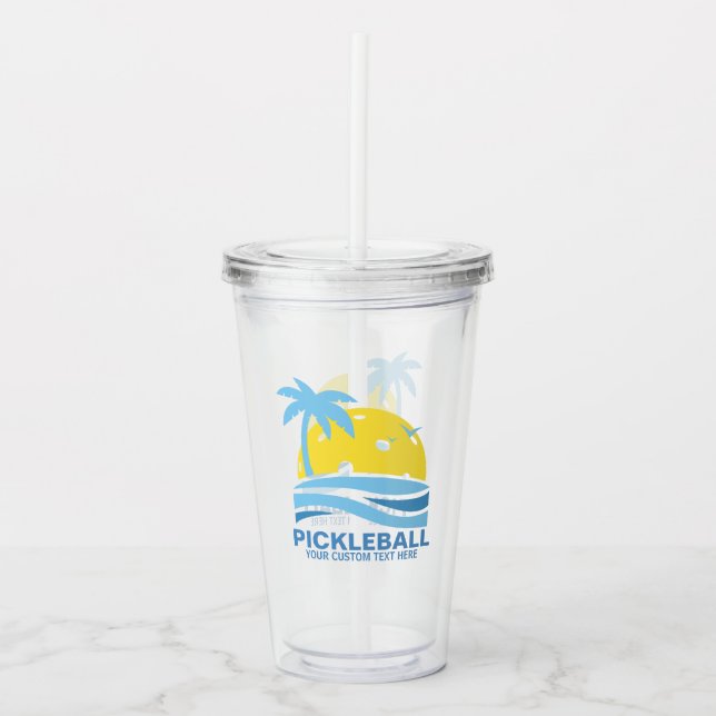 Pickleball Tropical Palm Tree Sun Ihren benutzerde Acryltrinkbecher (Vorderseite)