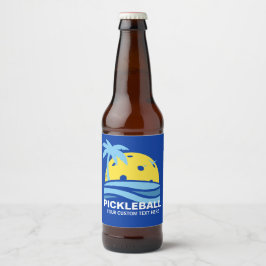 Pickleball Tropical Palm Tree Sun Ihren benutzerde Bierflaschenetikett