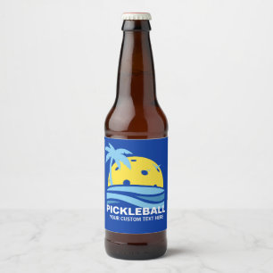 Pickleball Tropical Palm Tree Sun Ihren benutzerde Bierflaschenetikett