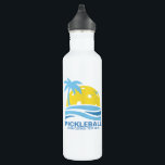 Pickleball Tropical Palm Tree Sun Ihren benutzerde Edelstahlflasche<br><div class="desc">Eine sportliche Wasserflasche mit einem lustigen Pickleball-Design einer "Pickleball-Sonne",  gerahmt von einer tropischen Palme und Meereswellen. Fügen Sie zwei Zeilen benutzerdefinierten Text zu personalisieren. Ein tolles Geschenk für jeden Pickleball Spieler,  Club oder Teamorganisator,  Teamkollege oder Instruktor.</div>