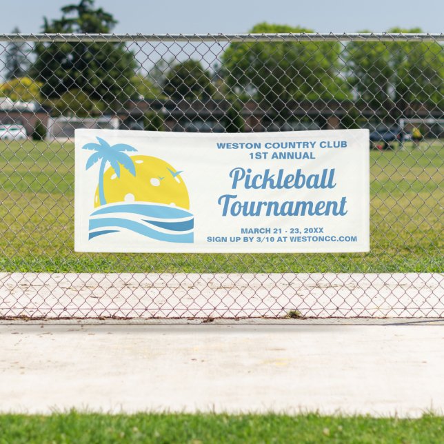 Pickleball Turnier Tropischer Palme Tree Sonnenstr Banner (Insitu)