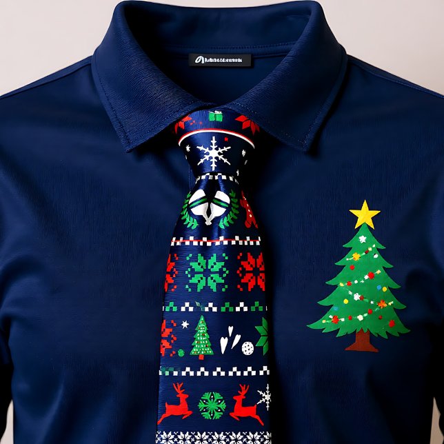 😄 Pickleball 🎄 Ugus Christmas Sweater-Stil blau Krawatte (😄 Pickleball🎄 Ugly Christmas Sweater style blue Neck Tie)