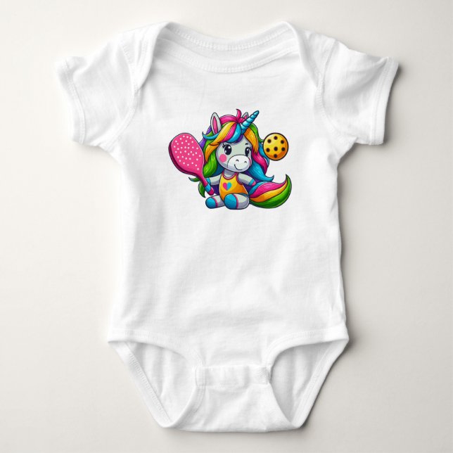 Pickleball Unicorn Baby Strampler (Vorderseite)