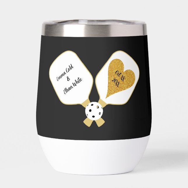 Pickleball Wedding Black and Gold Personalisiert (Rückseite)