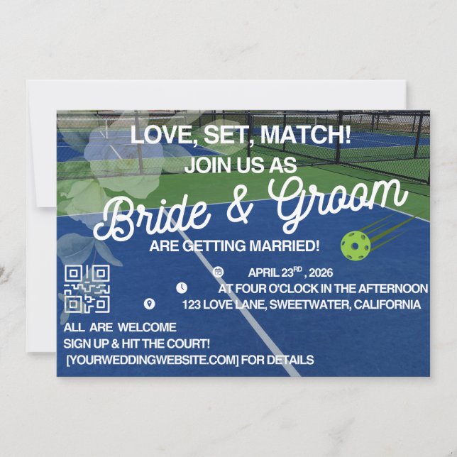 Pickleball Wedding Invitation - Modern Court Sport Einladung (Vorderseite)