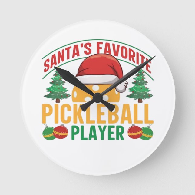 Pickleball Weihnachten Runde Wanduhr (Vorderseite)