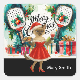Pickleball Weihnachten Thema für Cat Lovers Quadratischer Aufkleber