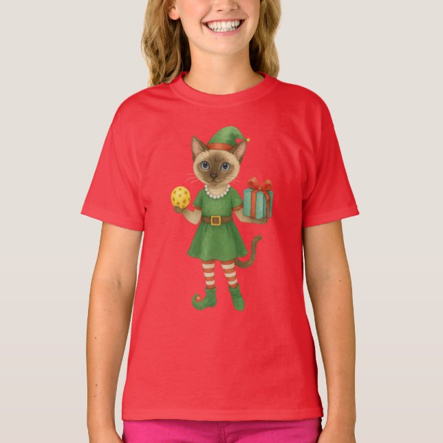 Pickleball Weihnachten Thema für Cat Lovers T-Shirt (Vorderseite)
