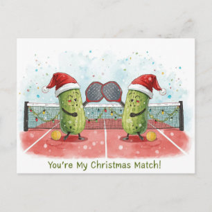 Pickleball-Weihnachten trägt Santa Claus beim Matc Feiertagspostkarte