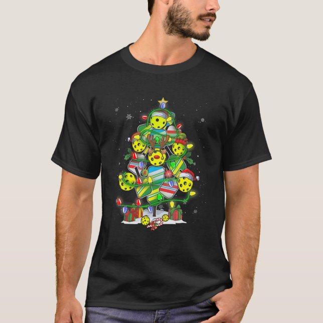 Pickleball Weihnachtsbaum Santa Pickleball T-Shirt (Vorderseite)