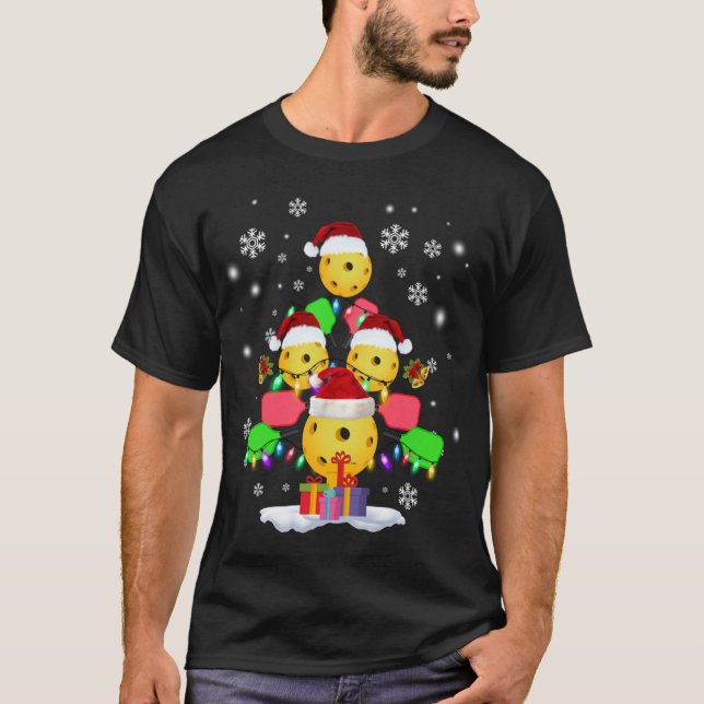 Pickleball Weihnachtsbaum Santa Pickleball T-Shirt (Vorderseite)