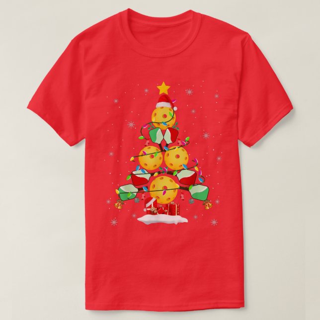 Pickleball Weihnachtsbaum Santa Pickleball T-Shirt (Design vorne)