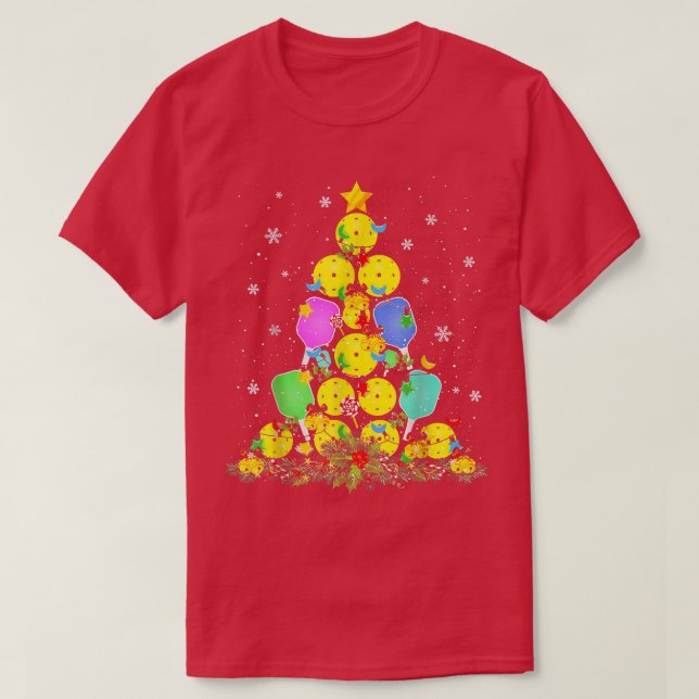 Pickleball Weihnachtsbaum T-Shirt (Design vorne)