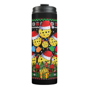 Pickleball Weihnachtsbaum Ugly Sweater Santa Paddl Thermosbecher