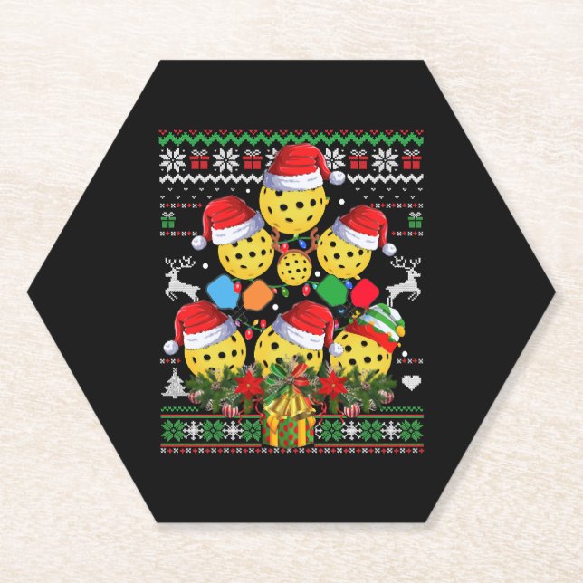 Pickleball Weihnachtsbaum Ugly Sweater Santa Paddl Untersetzer (Vorderseite)