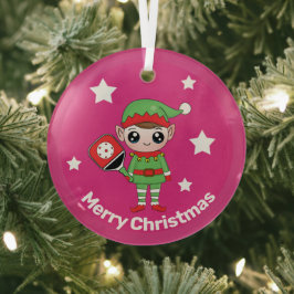 Pickleball Weihnachtself, Glasschmuck Ornament Aus Glas