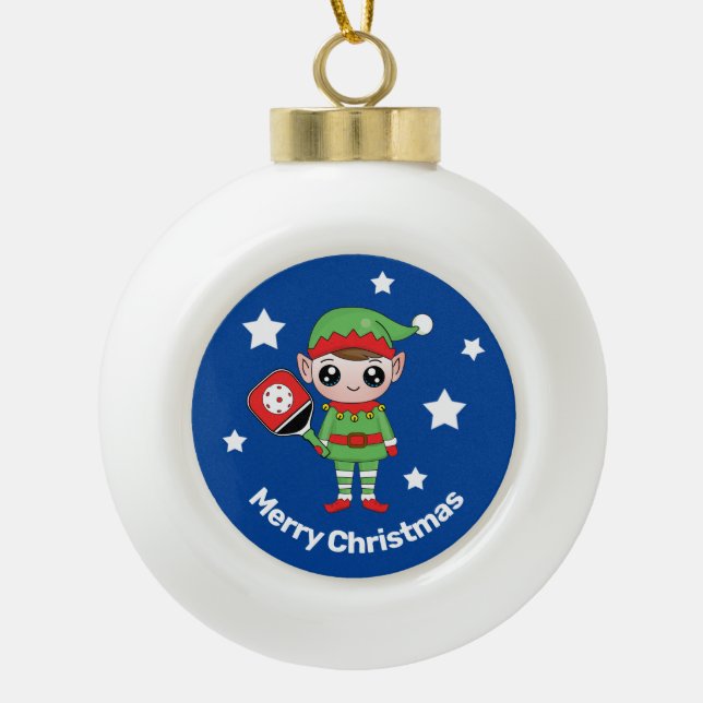 Pickleball Weihnachtself, Keramik Ball Weihnachten Kugel-Ornament (Vorderseite)