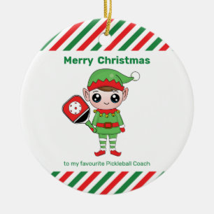 Pickleball Weihnachtself, Keramik Ornament