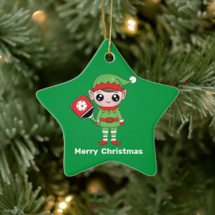 Pickleball Weihnachtself, Star Keramik Ornament