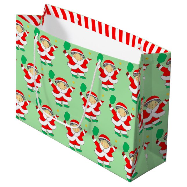 Pickleball Weihnachtsfeiertag Große Geschenktüte (Vorderseite Schrägansicht)