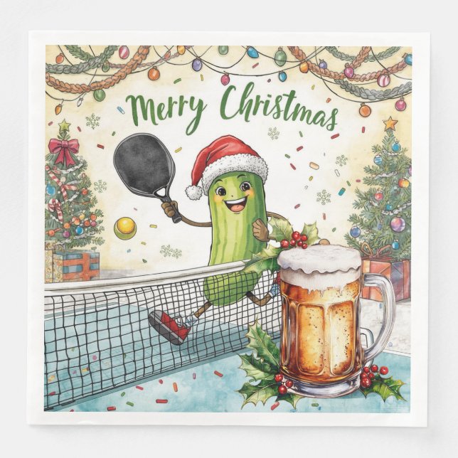 Pickleball Weihnachtsfest mit Bier Serviette (Vorderseite)