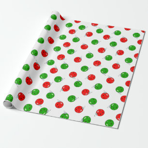 Pickleball Weihnachtsschmuck Red Green auf White Geschenkpapier