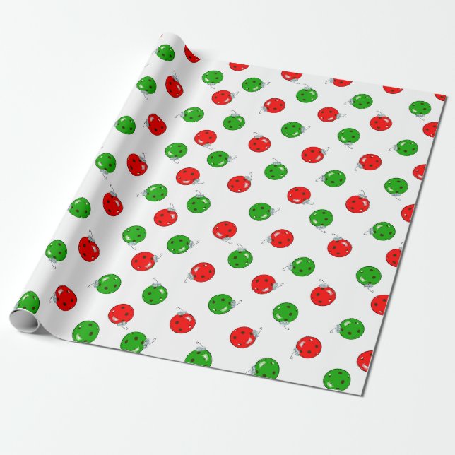 Pickleball Weihnachtsschmuck Red Green auf White Geschenkpapier (Ungerollt)