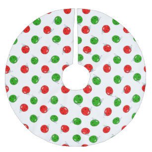 Pickleball Weihnachtsschmuck Red Green auf White Polyester Weihnachtsbaumdecke